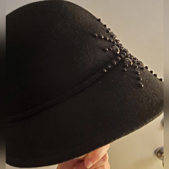 Vintage Scala Black Cloche Wool Beaded Hat - Picture 4 of 7
